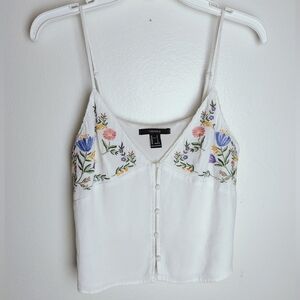 Forever 21 White Floral Embroidery Button Down Camisole Cami Tank Top, S